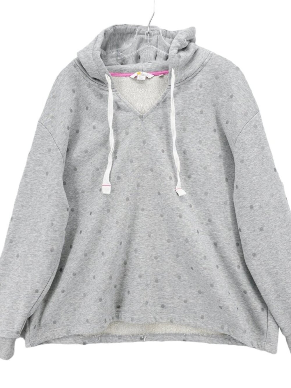 BODEN Heather Gray Hoodie Silver Metallic Polka Dot Cotton Blend Size XL